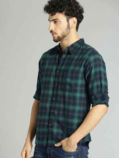 IndoPrimo Men's Cotton Casual Regular Fit Checks Shirt for Men Full Sleeves