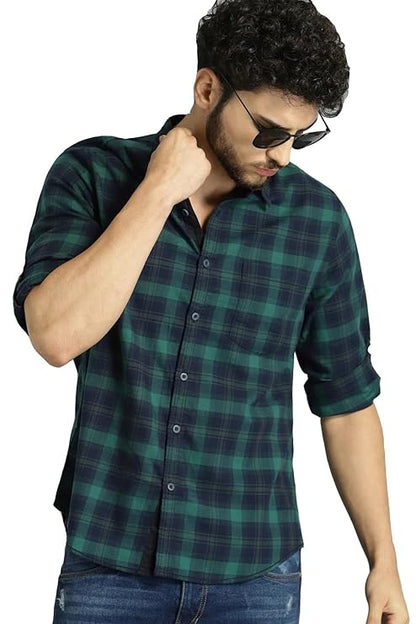 IndoPrimo Men's Cotton Casual Regular Fit Checks Shirt for Men Full Sleeves