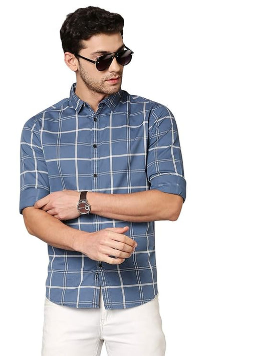 Dennis Lingo Men's Checkered Slim Fit Cotton Casual Shirt