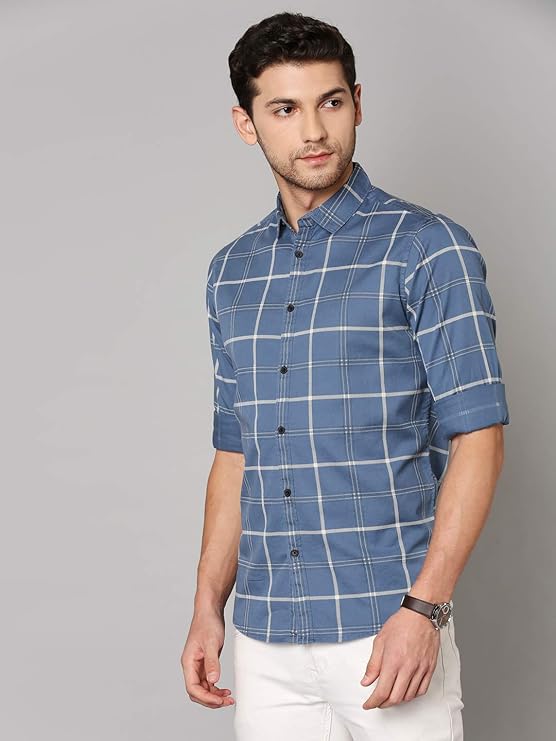 Dennis Lingo Men's Checkered Slim Fit Cotton Casual Shirt