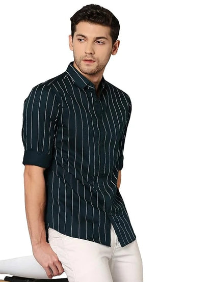 Dennis Lingo Men's Striped Slim Fit Cotton Casual Shirt