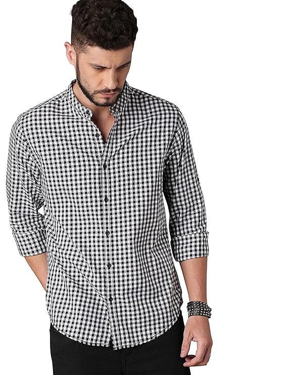 IndoPrimo Men's Regular Fit Checks Cotton Casual Shirt for Men Full Sleeves