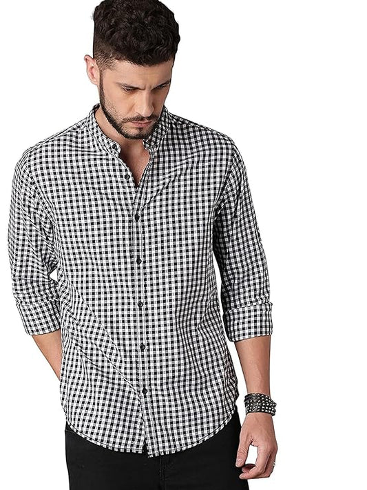 IndoPrimo Men's Regular Fit Checks Cotton Casual Shirt for Men Full Sleeves