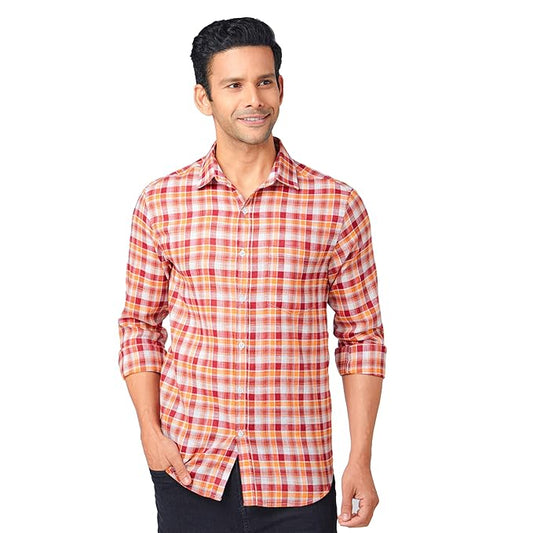 MARKRICH Slim Fit Checks with Spread Collar & Full Sleeves