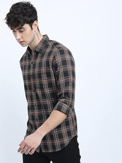 Men Slim Fit Checked Full Sleeve Shirt