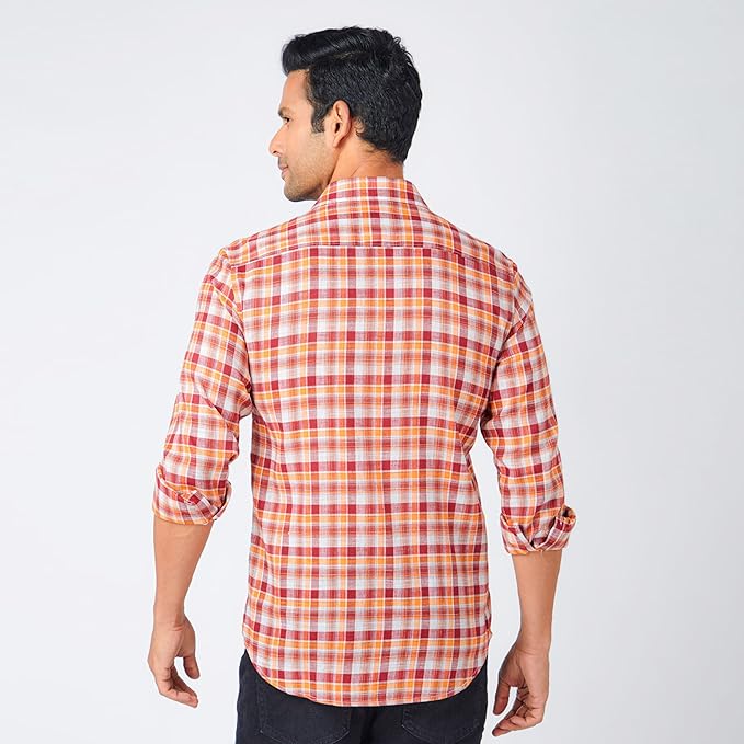 MARKRICH Slim Fit Checks with Spread Collar & Full Sleeves